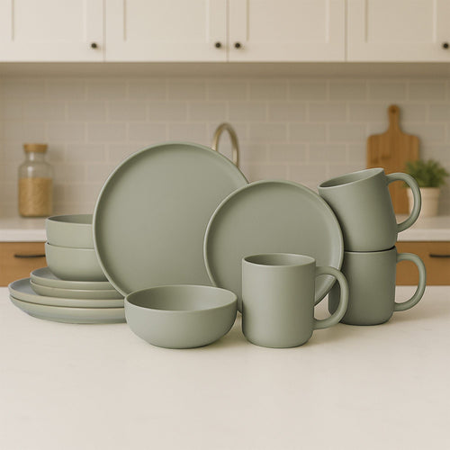 12-Piece Stoneware Dinnerware Sets with Mugs | Microwave & Dishwasher Safe | Non-Toxic Dinner Plates Bowls Set | Stackable Matte Glaze Kitchenware for 3