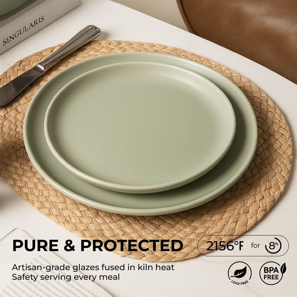 12-Piece Stoneware Dinnerware Sets with Mugs | Microwave & Dishwasher Safe | Non-Toxic Dinner Plates Bowls Set | Stackable Matte Glaze Kitchenware for 3