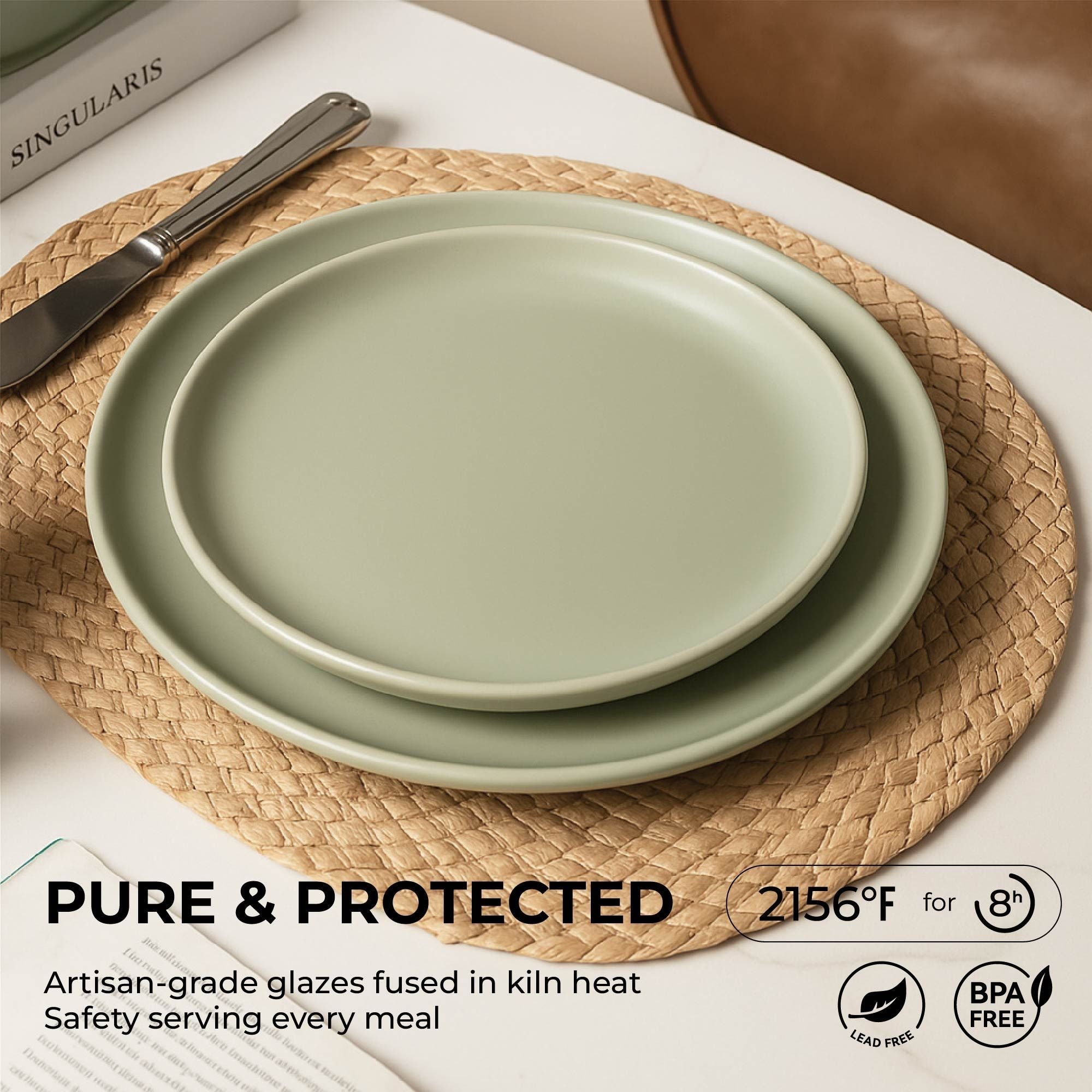 12-Piece Stoneware Dinnerware Sets with Mugs | Microwave & Dishwasher Safe | Non-Toxic Dinner Plates Bowls Set | Stackable Matte Glaze Kitchenware for 3