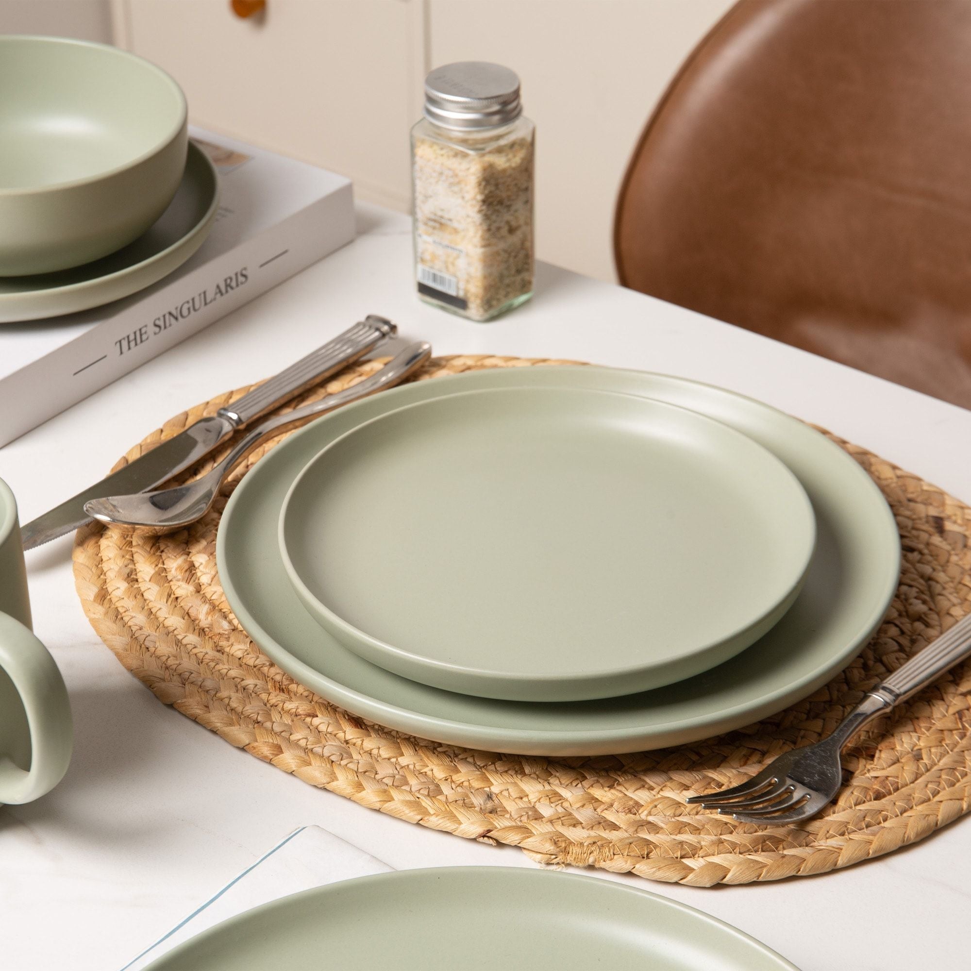 12-Piece Stoneware Dinnerware Sets with Mugs | Microwave & Dishwasher Safe | Non-Toxic Dinner Plates Bowls Set | Stackable Matte Glaze Kitchenware for 3