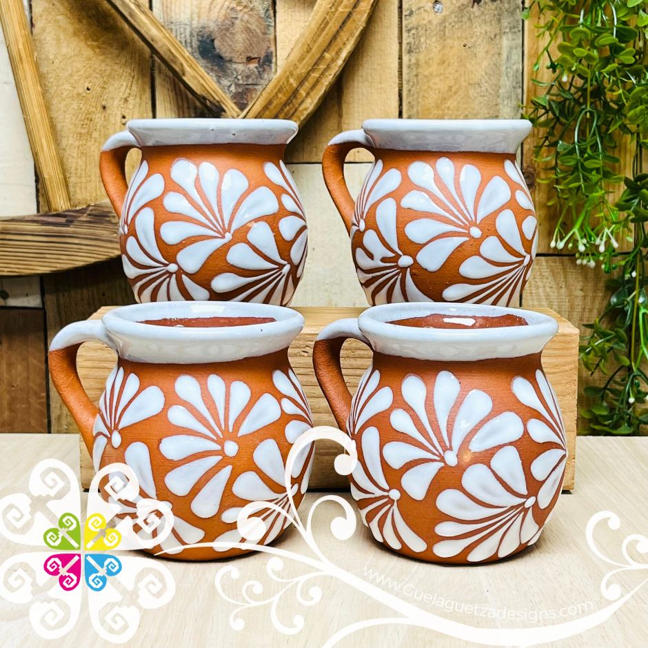 Set of 4 Natural/White Espiga Clay Mugs - Set Taza Barro