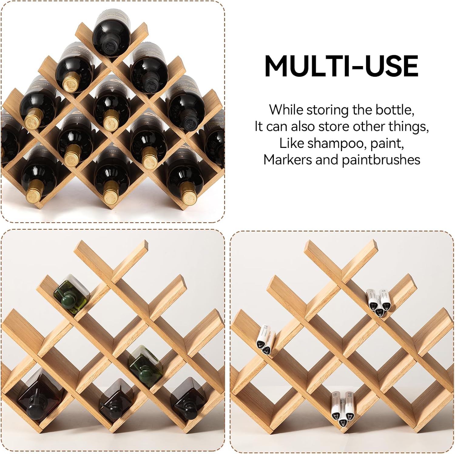 Wood Wine Rack, 13-Bottle 4-Tier Countertop Holder, Natural, 4-NA | 22.28 X 5.9 X 13.9 In, Freestanding Wooden Rack Stores 13 Wine Bottles for Counters, Cabinets, Pantry Shelves, and Home Bars