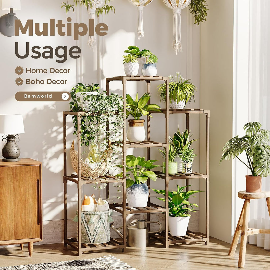 Plant Stand Indoor Plants Shelf Outdoor Wood Plant Rack | for 4 Tiers Large Flower Stand for Multiple Plants Ladder Plant Holder for Living Room Boho Home and Gardening