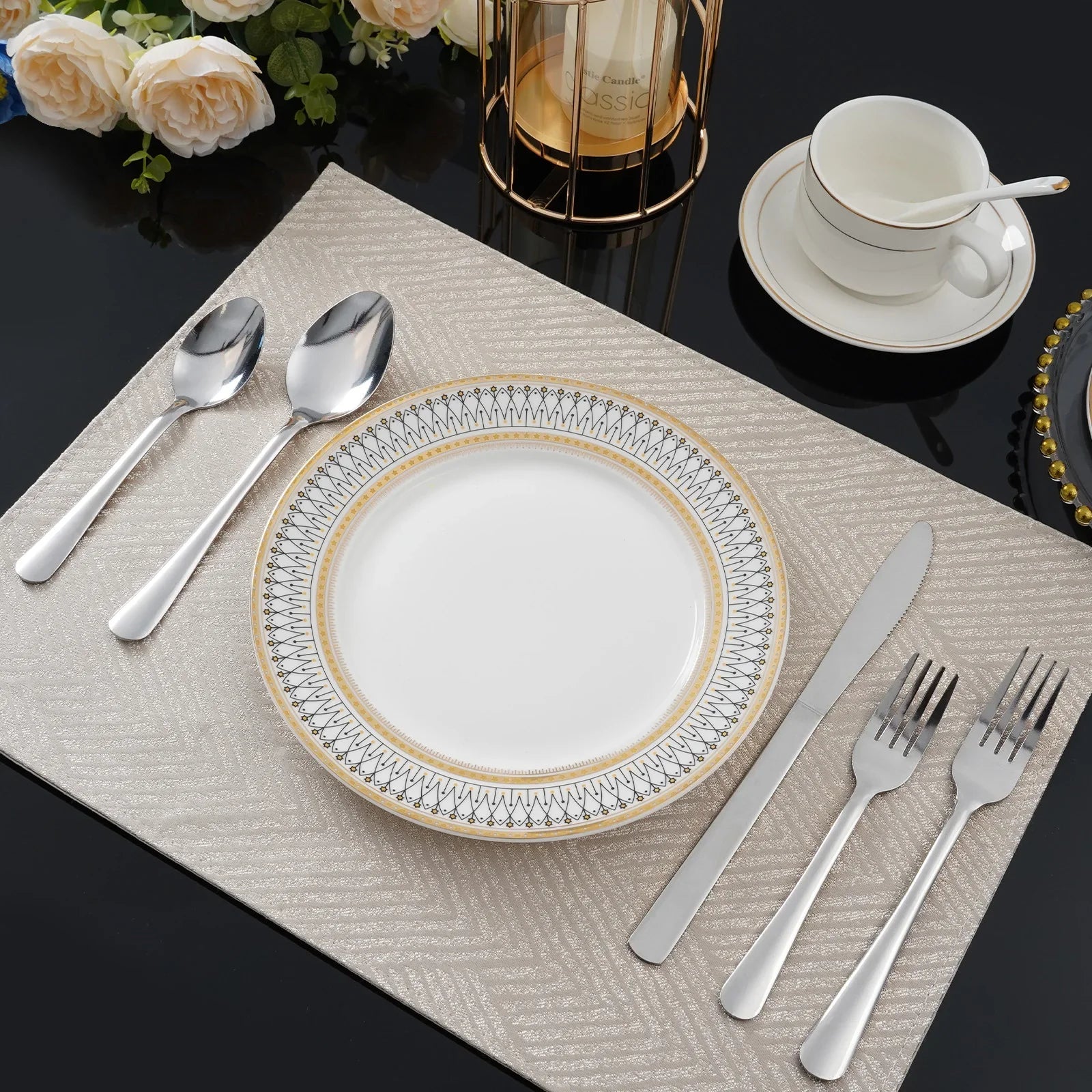 HANSMART 60Pcs Stainless Steel Flatware Set Dishwasher Safe
