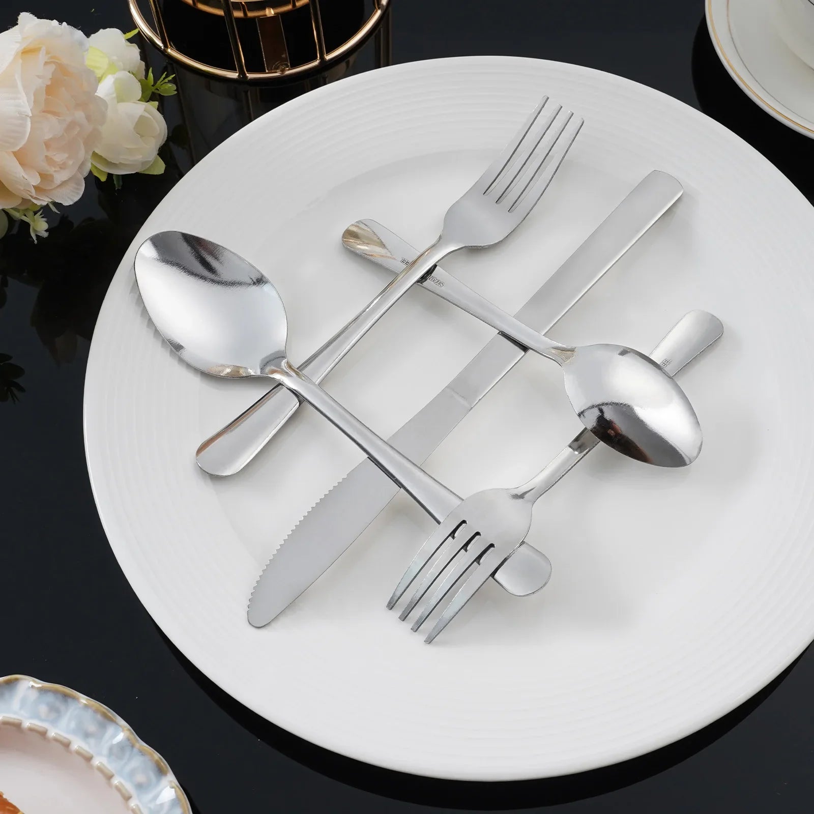 HANSMART 60Pcs Stainless Steel Flatware Set Dishwasher Safe